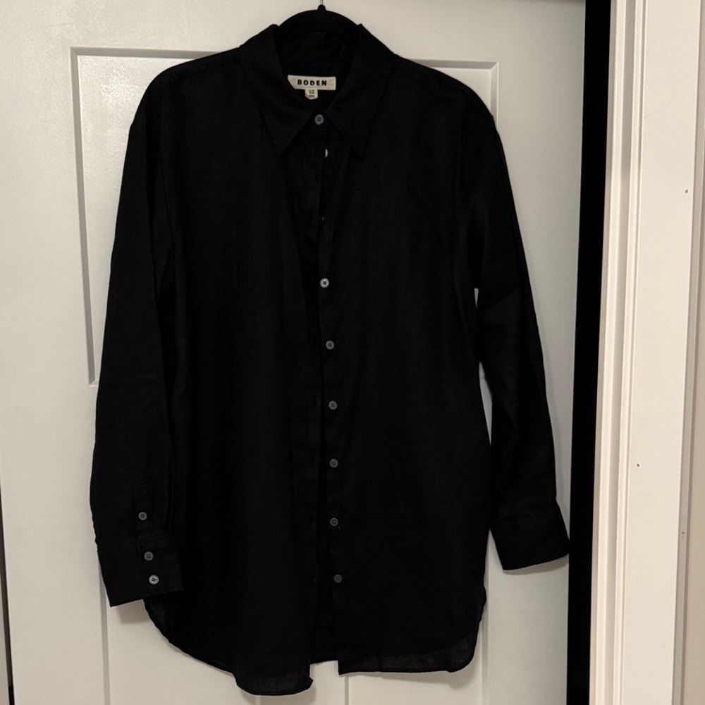 Boden Linen Black Long Sleeve Shirt